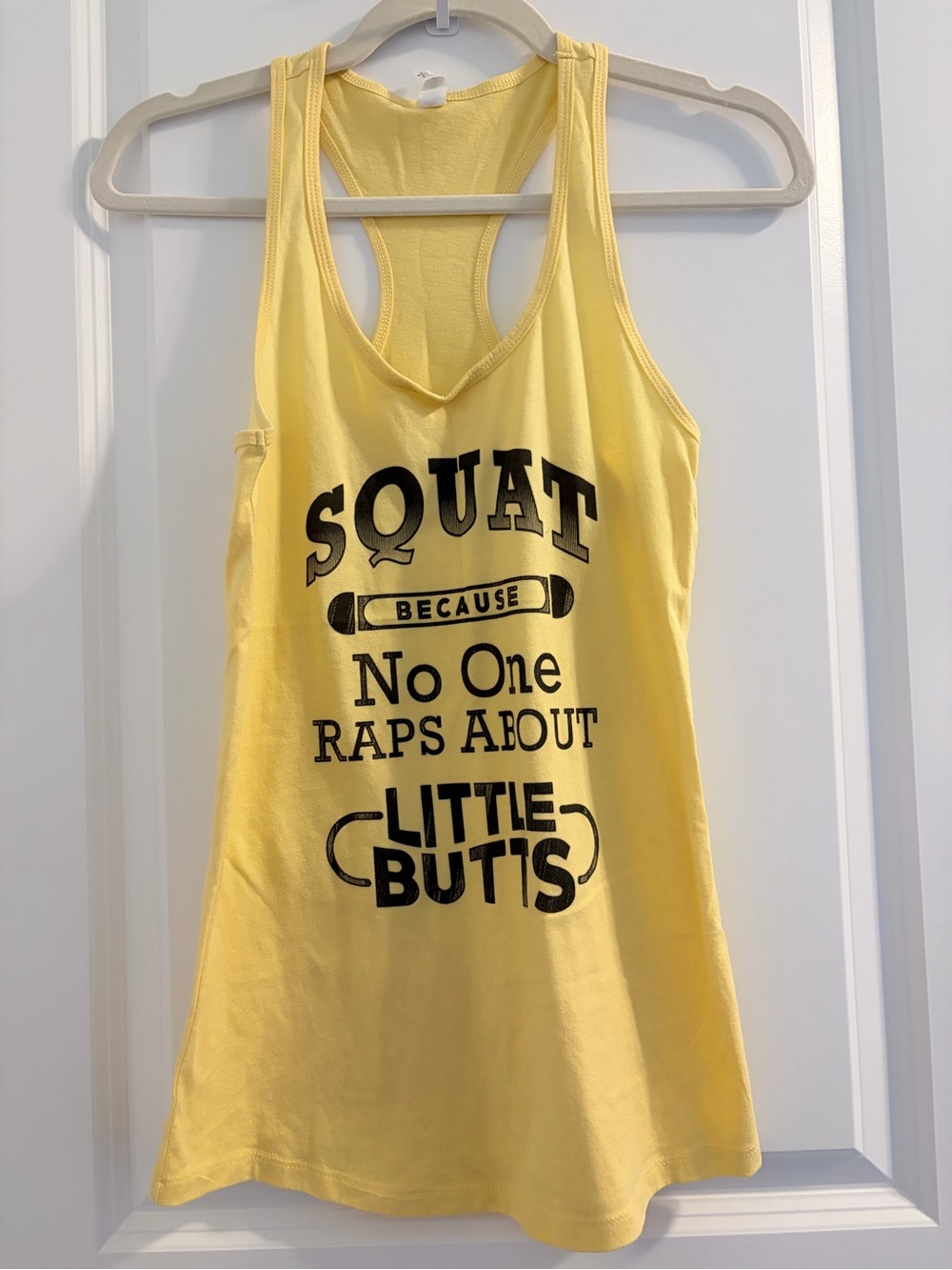 Yellow Graphic Racerback Tank Top - SQUAT Because No One Raps About Little Butts